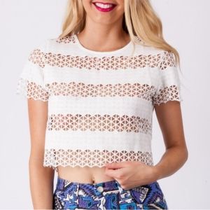 ANTHROPOLOGIE White Laser Cut Lace Crop Top Blouse